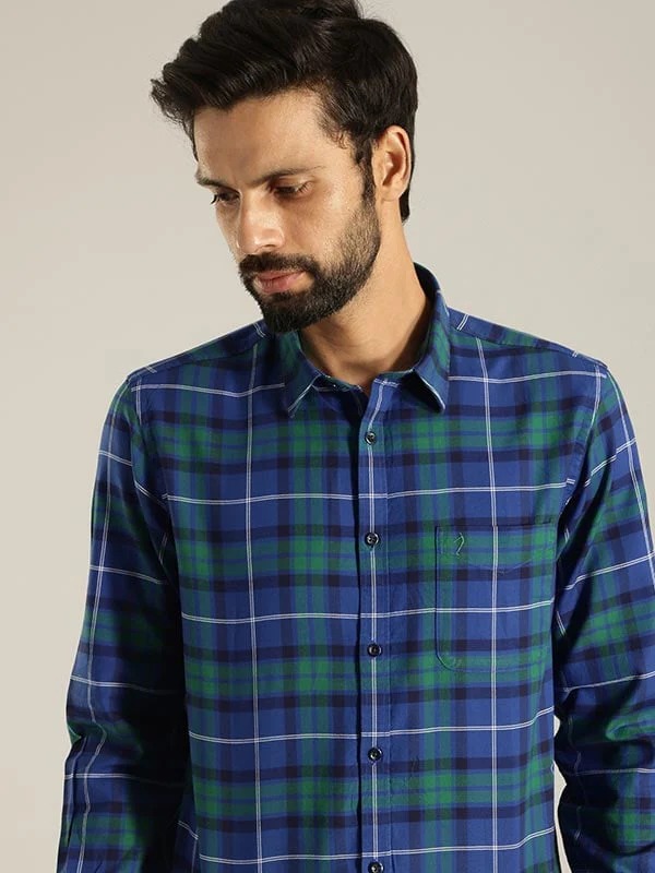 Indian Terrain Men Checkered Blue Shirt